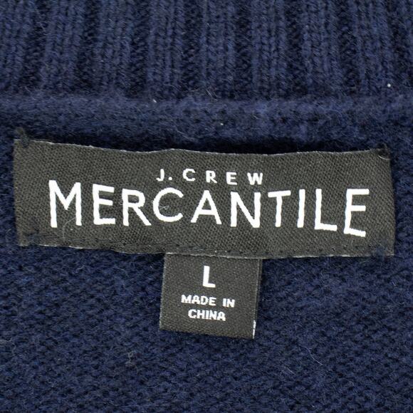 J. Crew Men's Long Sleeve Sweater Navy Blue Wool Blend Mercantile Large Crewneck - Picture 3 of 9